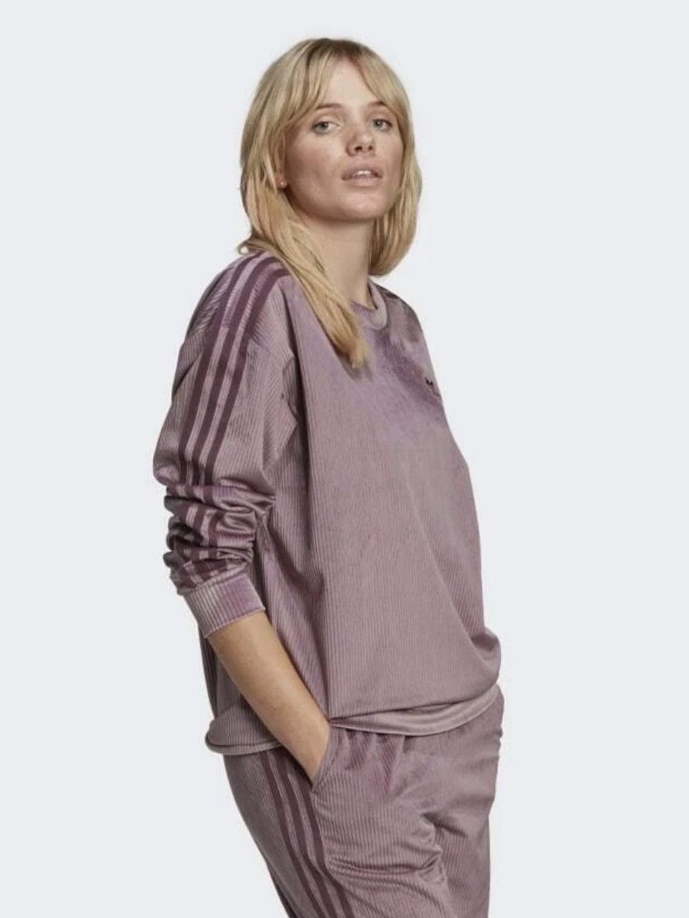 adidas Women’s Mauve Corded Three-Stripe Sweatshirt
